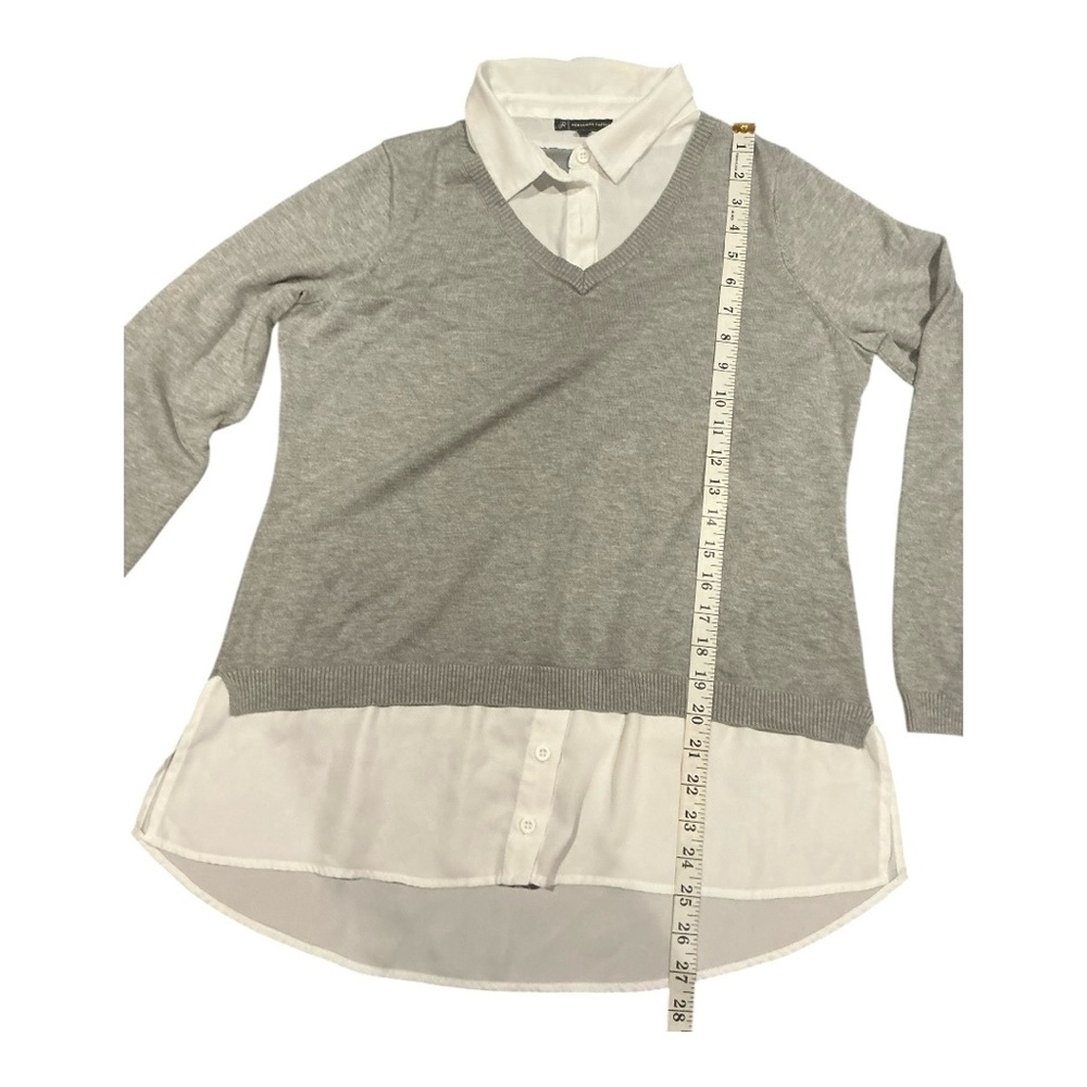 Adrianna Papell Layered Sweater Top Gray White Collar Long Sleeve Size L - Picture 4 of 8